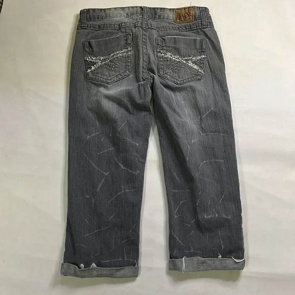BKE Starlite Distressed Grey Denim Cuffed Capris Rolled Cuff Clam Diggers Sz 27 - Picture 4 of 8